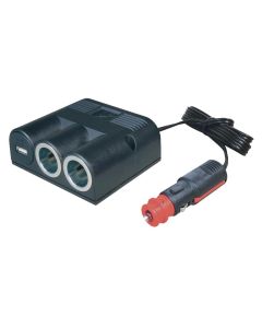 Strømudtag 1->2+USB-A med ledning